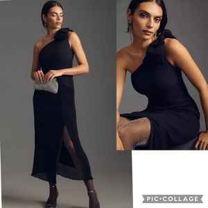 NWT Anthropologie Pleated One Shoulder Black Dress